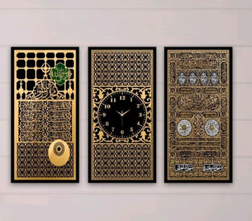 Islamic 3 pieace clock set 30*60cm each wooden base and printed