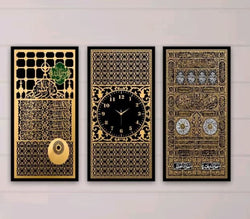 Islamic 3 pieace clock set 30*60cm each wooden base and printed