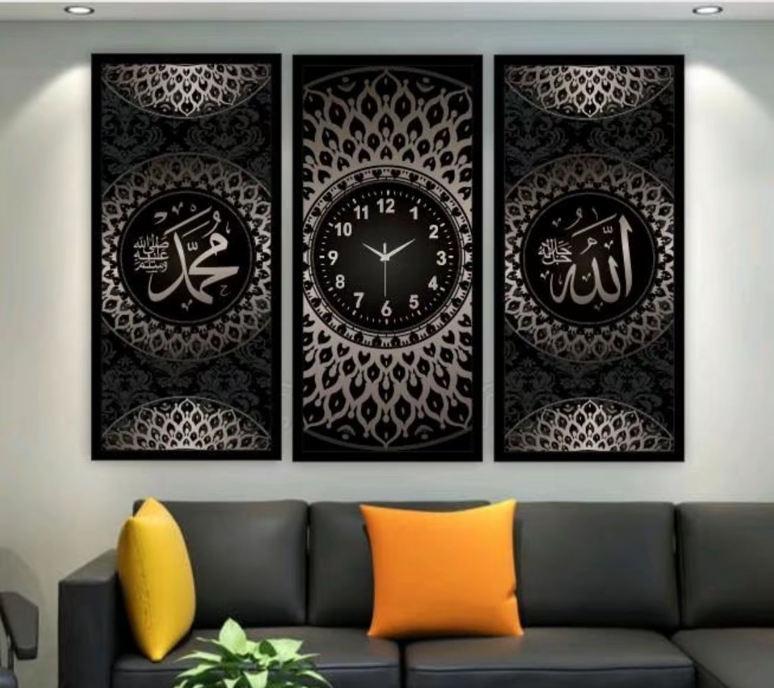 Islamic 3 pieace clock set 30*60cm each wooden base and printed