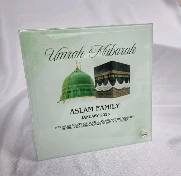 Glass haji umrah mubarak personilized frame