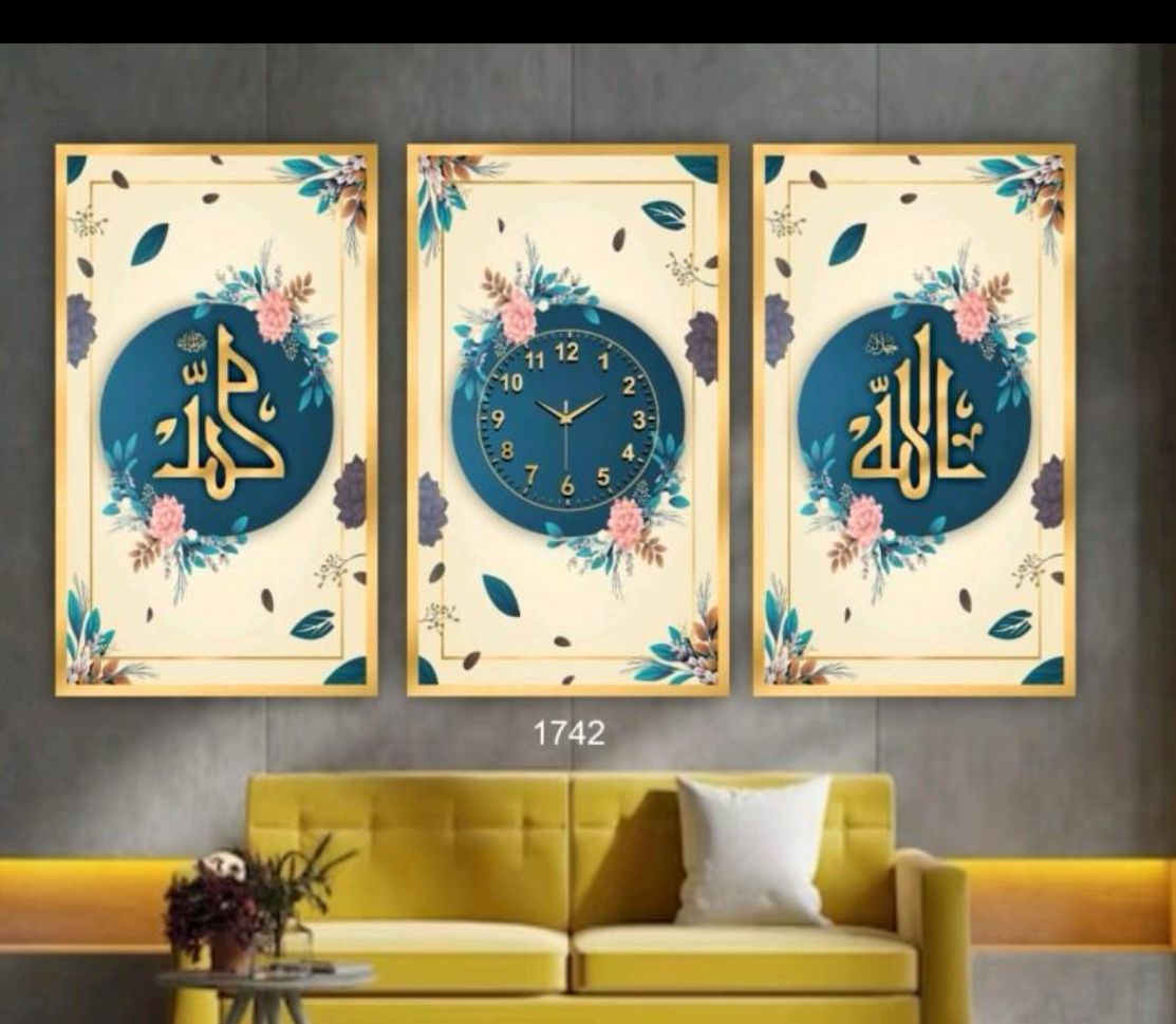 Islamic 3 pieace clock set 30*60cm each wooden base and printed